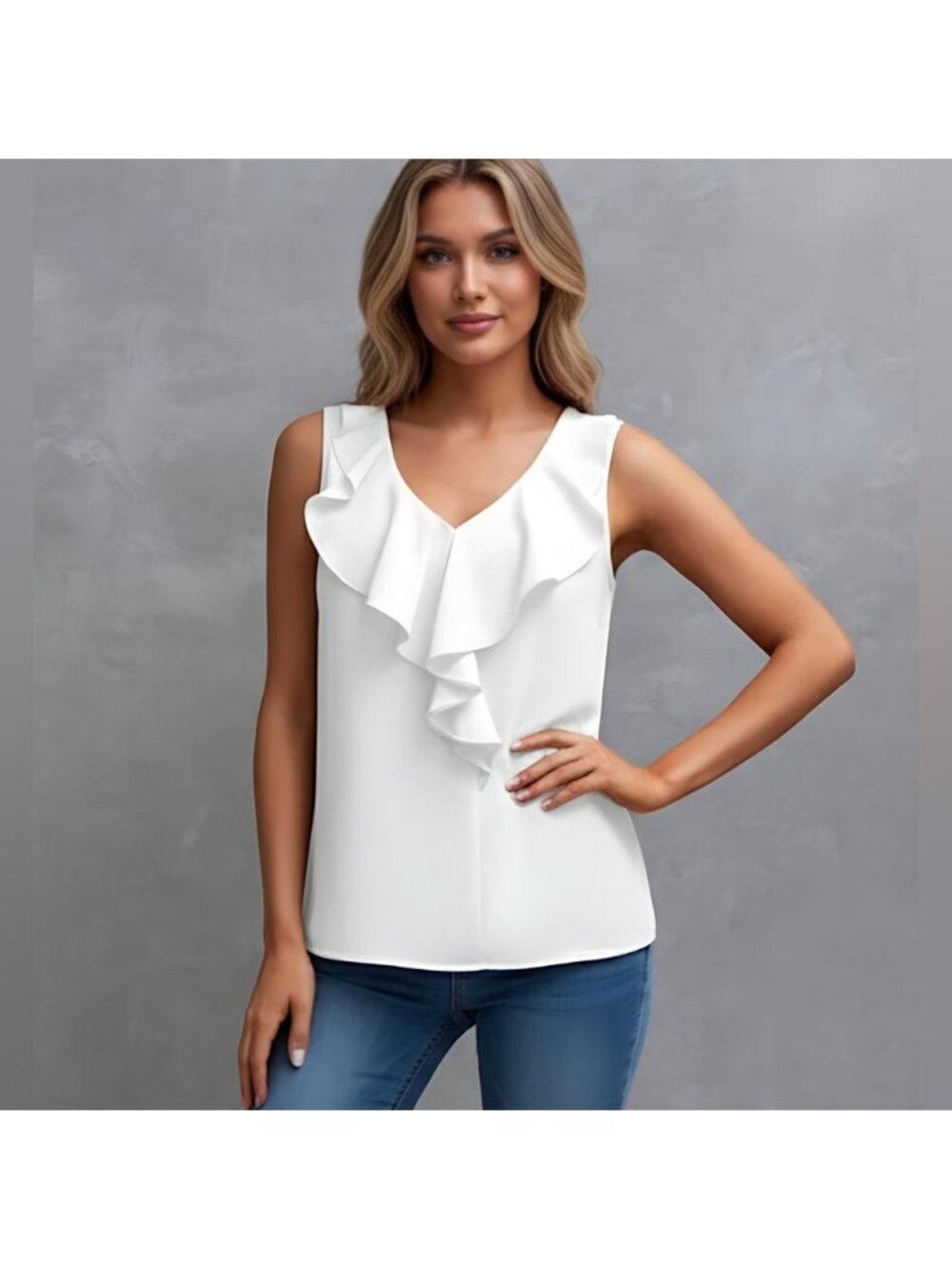 Ruffle Hem Sleeveless Blouse White